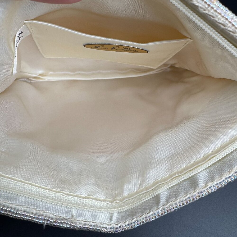 La Regale Vtg Beaded Evening Clutch Purse Ivory Satin Lining Zipper Sequined 7oz - Picture 6 of 10